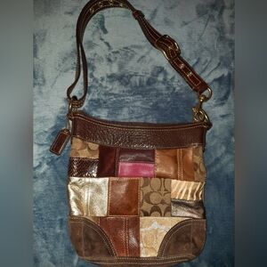 Coach Patchwork Leather and Canvas Shoulder Bag - Brown/Multi